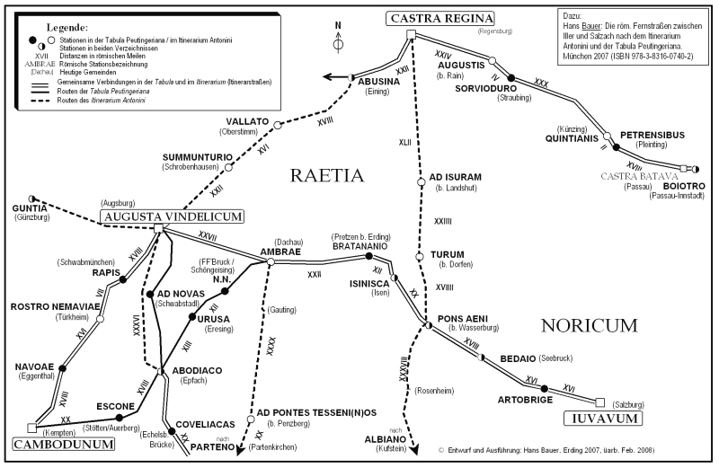 Römische Fernstraßen nach Itinerarium Antonini und Tabula Peutingeriana